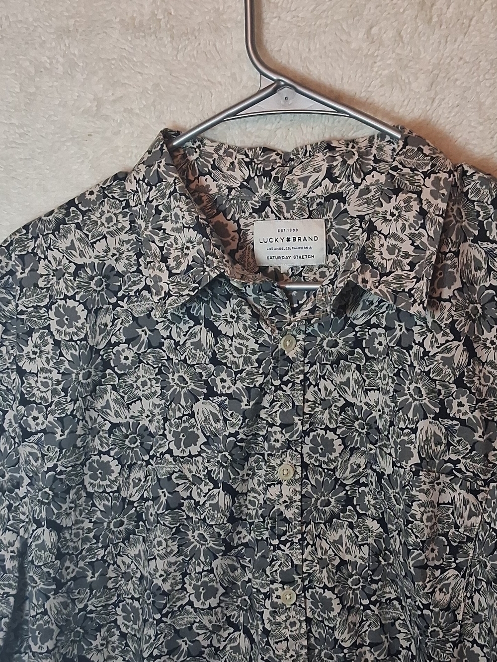 Lucky Brand Men’s Black & White Floral Button-Up Shirt
